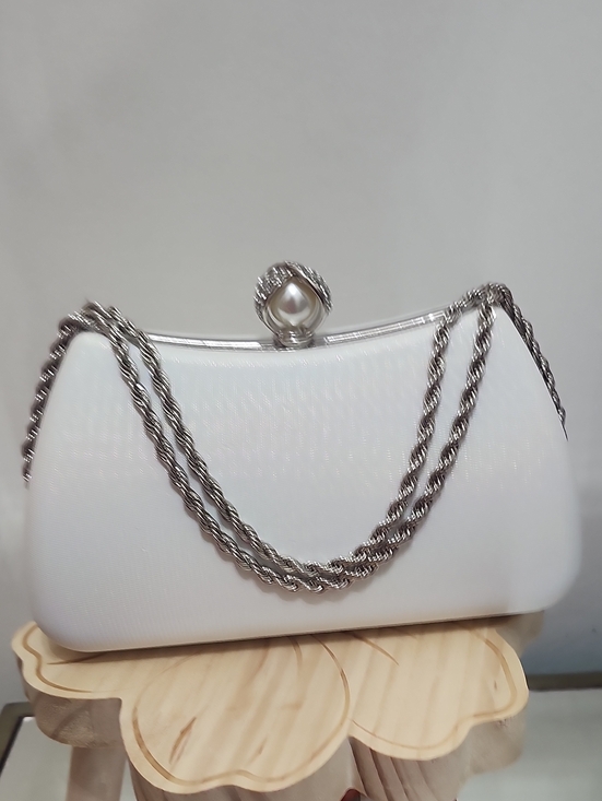 Handbags - Elegant White Evening Clutch with Silver Chain
